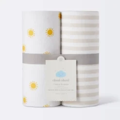 Flannel Swaddle Baby Blankets - Yellow Sun And Stripe - 2pk - Cloud Island™ -Baby Products Series GUEST 3d36f01e efe2 4524 972e c2dcdabf32e5