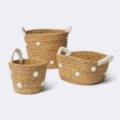 Braided Water Hyacinth With Tufted Embroidery Square Storage Basket - Cloud Island™ -Baby Products Series GUEST 45185a1d d101 428b 9a4a 4dce38f9c3eb