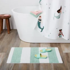 Rugby Striped Kids' Bath Rug Teal - Pillowfort™