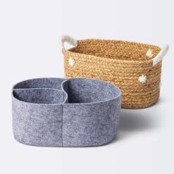 Braided Water Hyacinth With Tufted Embroidery Diaper Caddy Basket - Cloud Island™ -Baby Products Series GUEST 4af8ac84 e21a 4e49 9482 b52190eda164