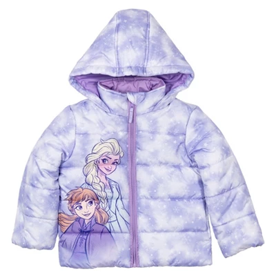 Disney Frozen Princess Anna Elsa Girls Zip Up Puffer Jacket Little Kid 2 Disney Frozen Princess Anna Elsa Girls Zip Up Puffer Jacket Little Kid - Image 2