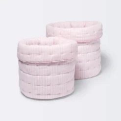 Quilted Gauze Medium Round Storage Bin - Cloud Island™ Pink Stripe -Baby Products Series GUEST ac06777e 2a05 4350 b393 154caf98aaa3