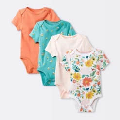 Baby Girls' 4pk Short Sleeve Bodysuit - Cloud Island™ Floral -Baby Products Series GUEST c0bc6d65 3789 4611 af34 6d89bf2e36bd