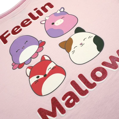 Squishmallows Feelin Mallow Glitter Text Crew Neck Short Sleeve Pink Youth Girl Tee 1 Squishmallows Feelin Mallow Glitter Text Crew Neck Short Sleeve Pink Youth Girl Tee