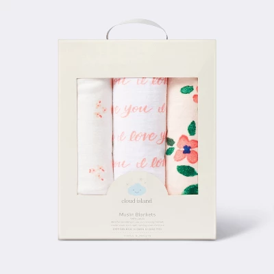 Muslin Swaddle Blanket In Bloom - Pink - 3pk - Cloud Island™ 2 Muslin Swaddle Blanket In Bloom - Pink - 3pk - Cloud Island™ - Image 2